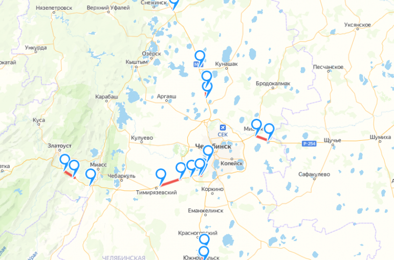 Канал урал 1 челябинск программа. Дороги р-254 на карте Челябинская область.